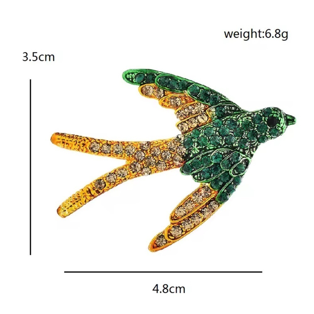 Swallow Elegant Green Gold Bird Brooch - Picture 5 of 6